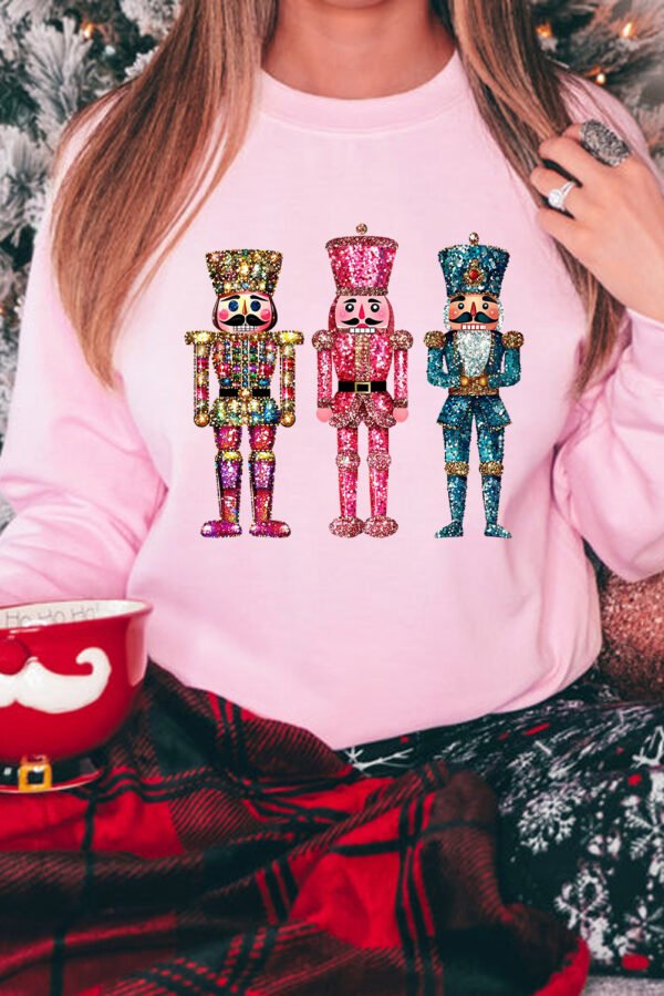 Pink Shimmer Nutcracker Graphic Christmas Pullover Sweatshirt