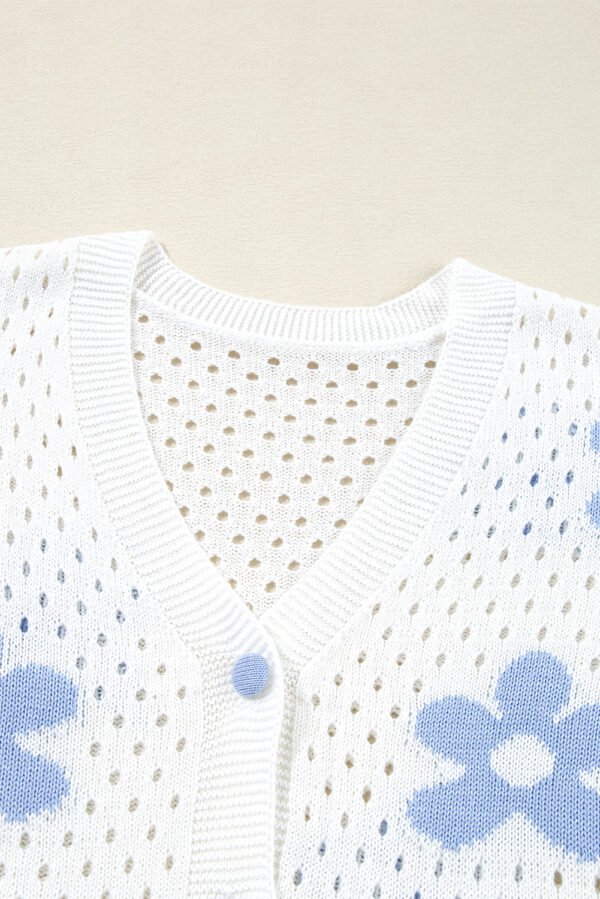 White Flower Knit Hollow Out Open Short Cardigan