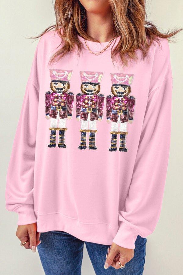 Pink Christmas Nutcracker Graphic Pullover Sweatshirt