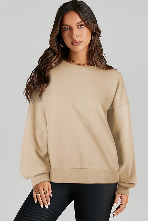 Parchment Solid O Neck High Low Hem Pullover Sweatshirt