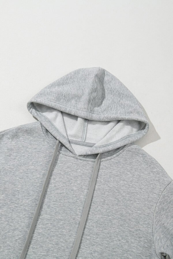 Light Grey Solid Color Fleece Lined Drawstring Hoodie with Pocket