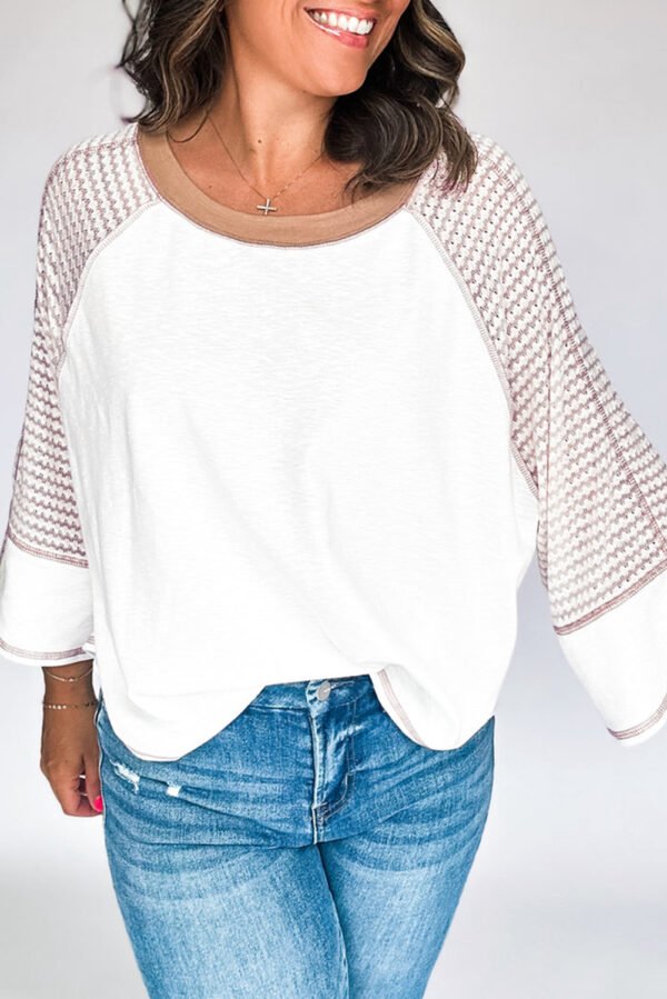 White Striped Bracelet Sleeve Raglan Patchwork Top