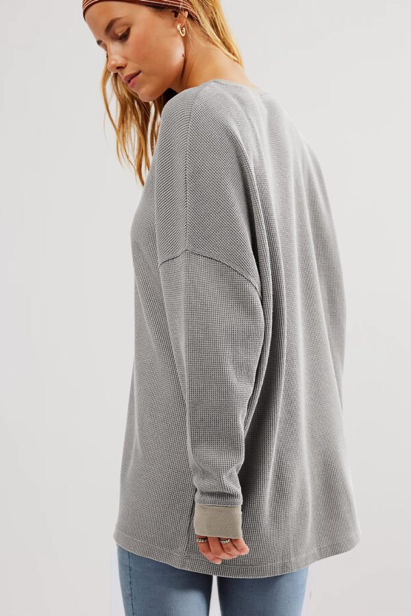 Gray Thermal Pullover Loose Sweatshirt