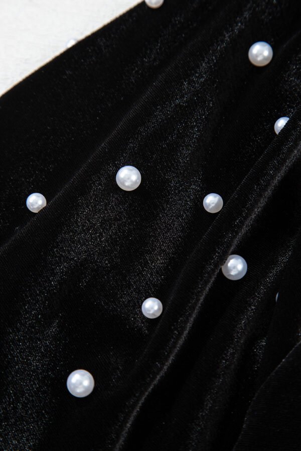 Black Pearl Beaded Half Sleeve Velvet Top