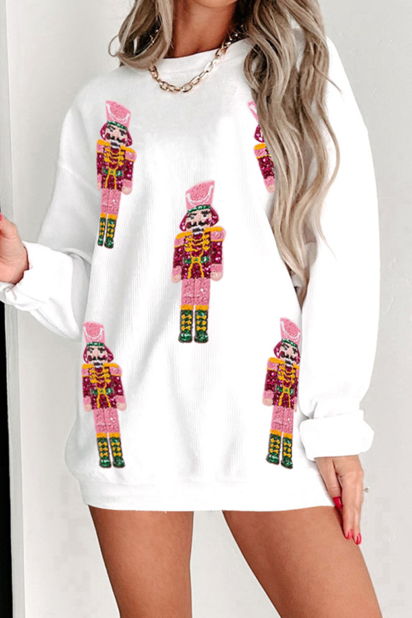 White Christmas Nutcracker Graphic Corded Baggy Sweatshirt