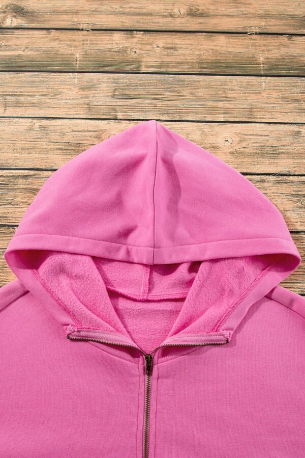 Bonbon Fleece Lined Half Zipper Kangaroo Pockets Loose Hoodie