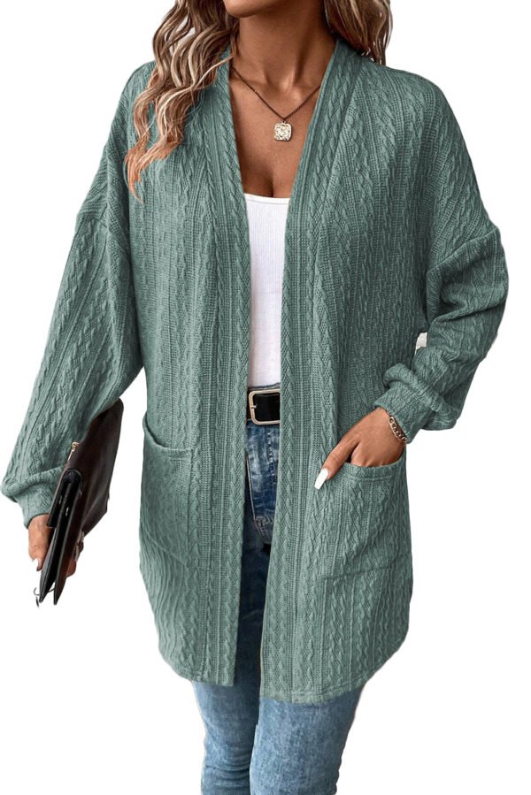 Canton Textured Knit Side Pockets Open Front Cardigan