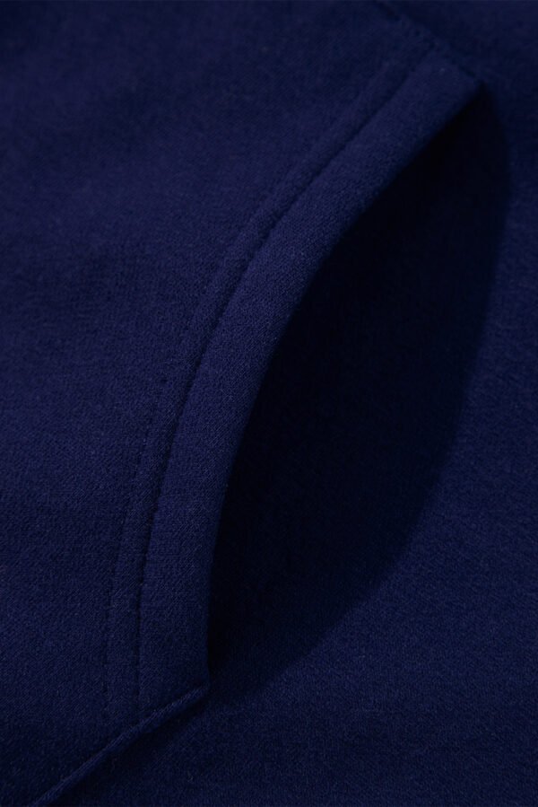 Navy Blue Solid Color Fleece Lined Zip up Hoodie