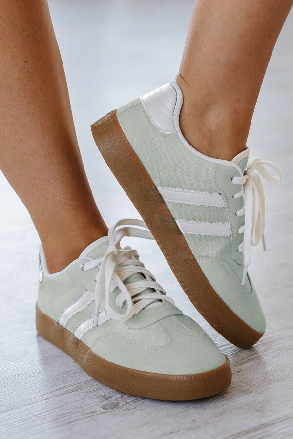 Beau Blue Striped Lace-up Flat Sneakers