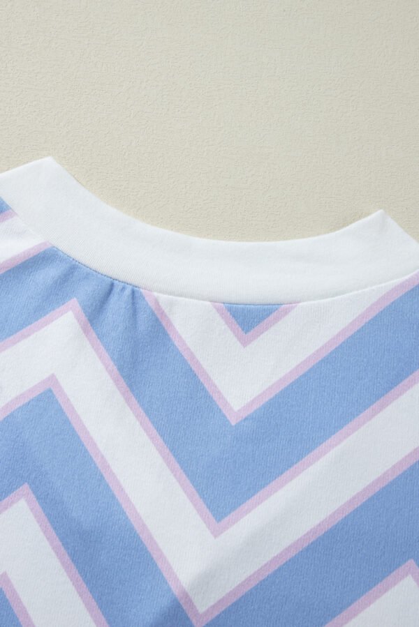 Sky Blue Zigzag Striped Print V Neck Oversized Top