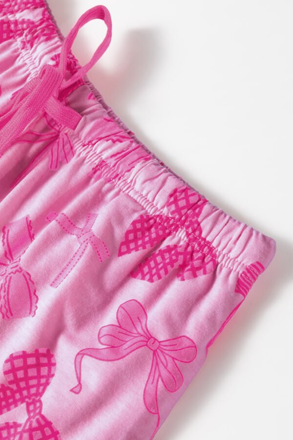 Pink Bow Print Half Sleeve Shirt and Shorts Pajamas Set