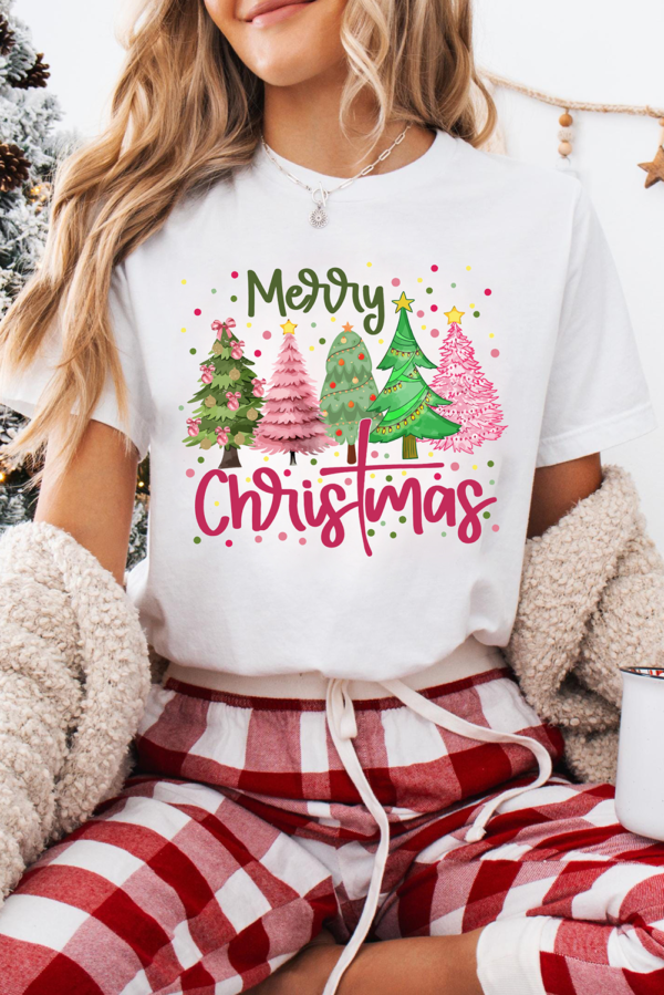 White Merry Christmas Holiday Vibe Graphic Crewneck T Shirt