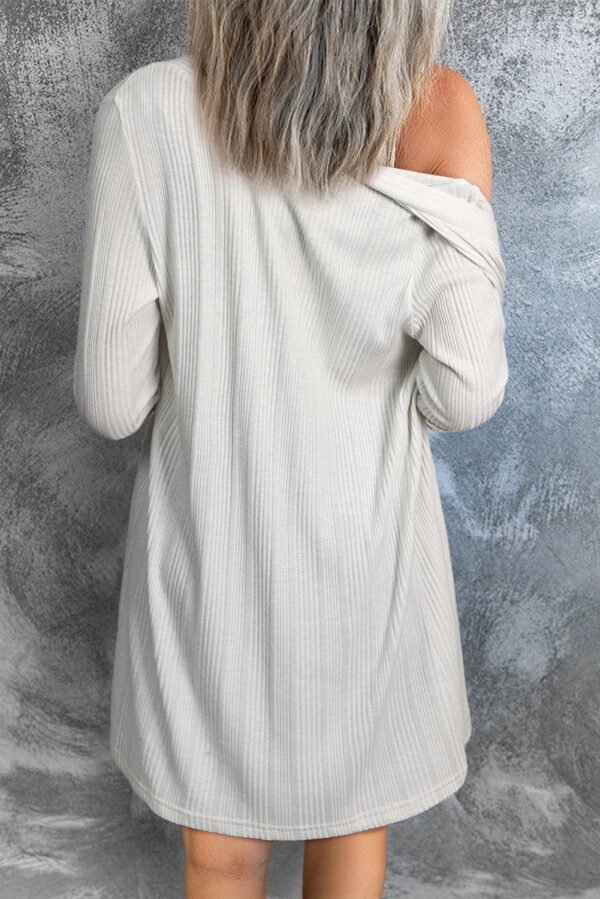 White Solid Color Ribbed Button up Tunic Cardigan