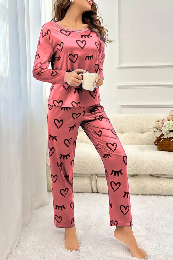 Mineral Red Valentines Heart Printed Long 2pcs Lounge Set