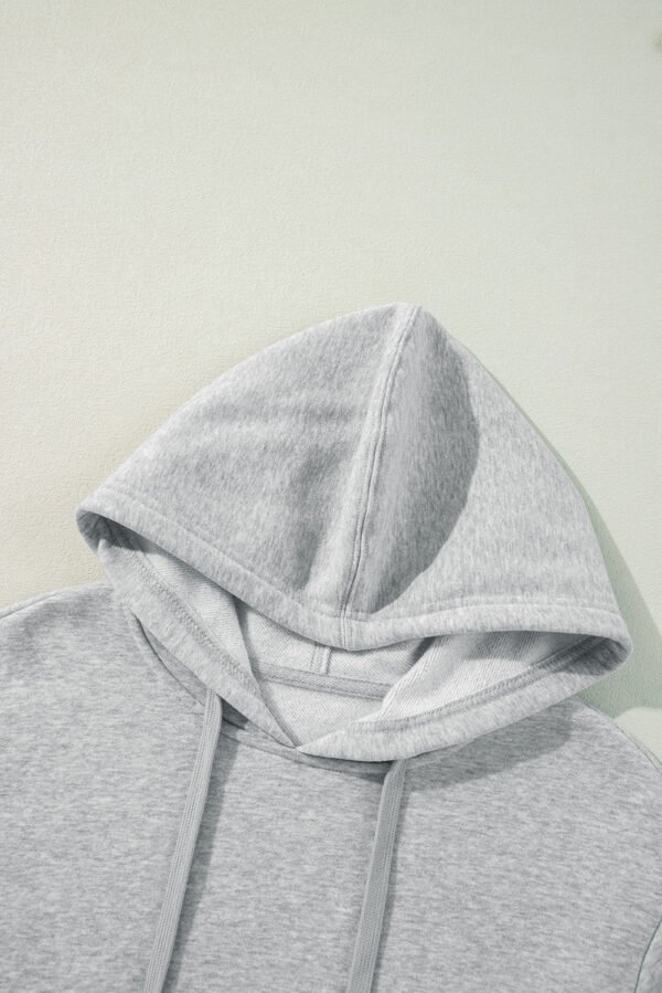 Light Grey Solid Color Fleece Lined Drawstring Hoodie with Pocket