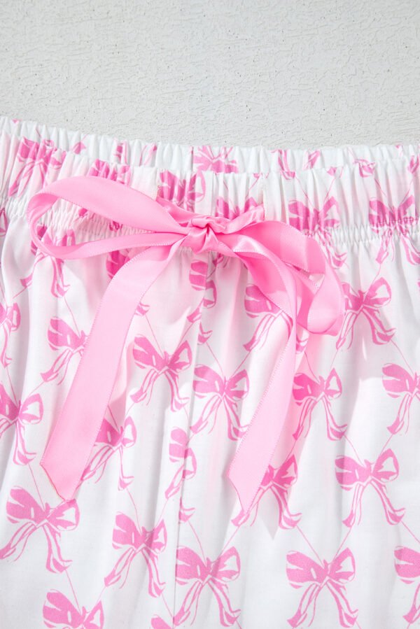 Pink Bowknot Printed Short Sleeve and Ruffled Shorts Valentines Pajama Set