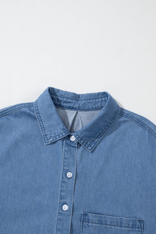 Beau Blue Solid Color Oversized Patched Pocket Buttoned Shirt