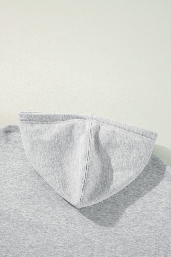 Light Grey Solid Color Fleece Lined Drawstring Hoodie with Pocket