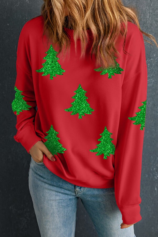 Red Christmas Tree Printed Holiday Fashion Sweatshirt