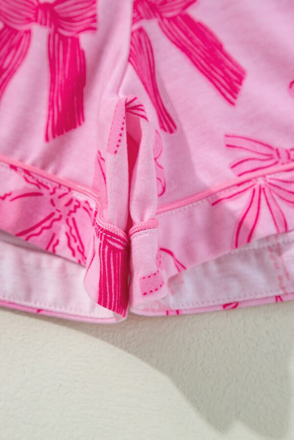 Pink Bow Print Half Sleeve Shirt and Shorts Pajamas Set