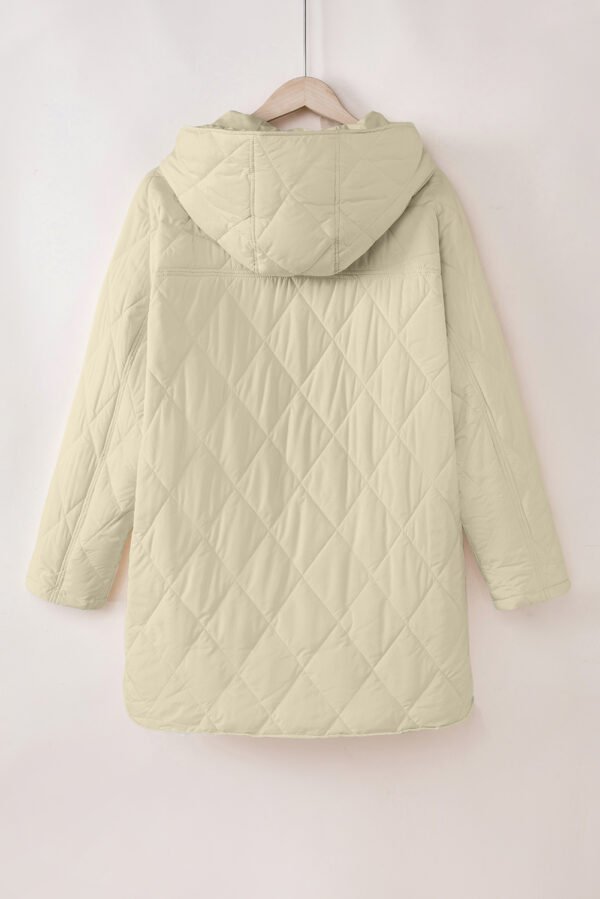 Beige Quilted Snap Button Hooded Coat