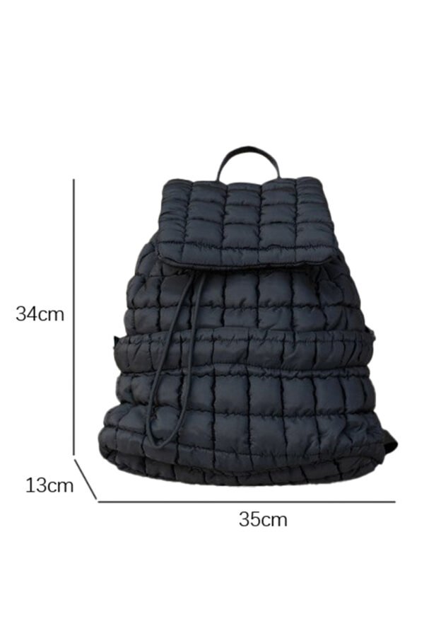 Black Solid Flapped Quilted Puffer Backpack