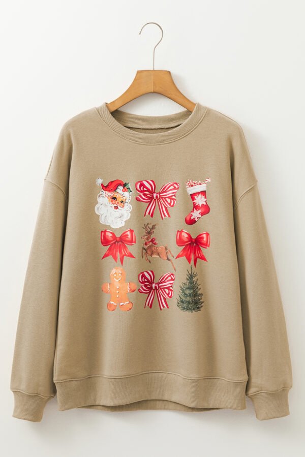 Khaki Christmas Pattern Graphic Crew Neck Sweatshirt