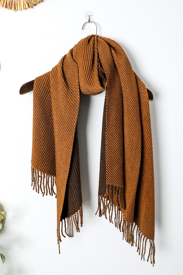 Chestnut Bohemian Fringe Trim Textured Scarf