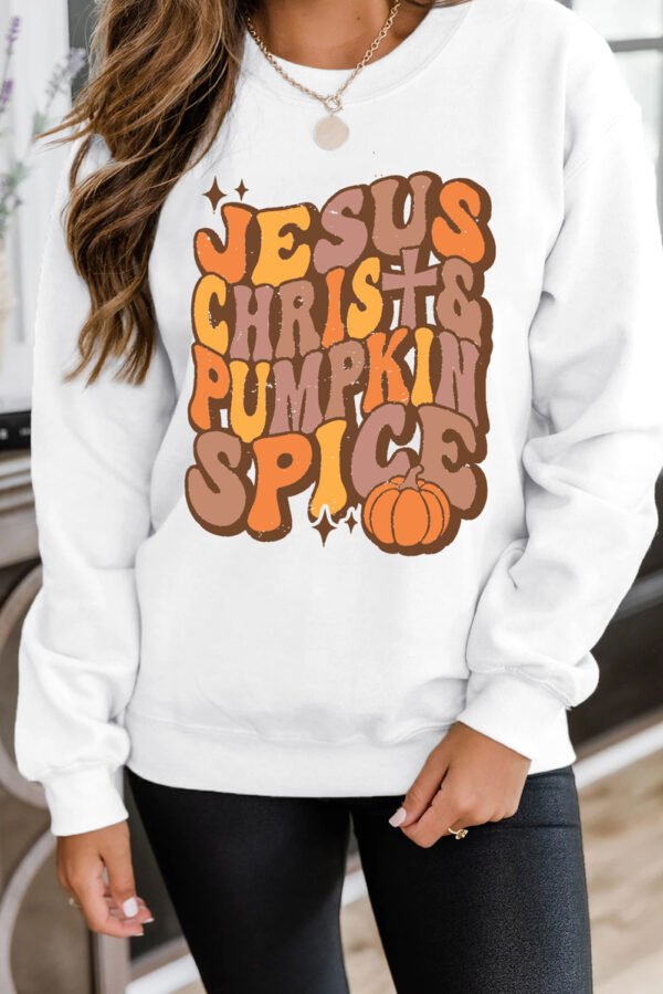 Beige JESUS CHRISH & PUMPKIN SPICE Graphic Drop Shoulder Sweatshirt