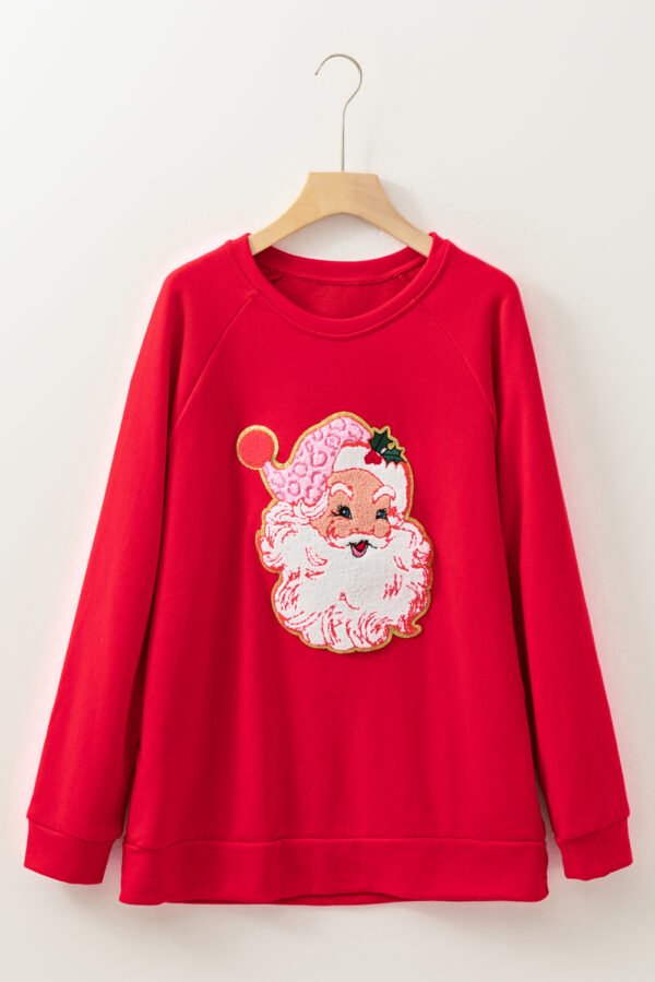 Red Santa Claus Graphic Crewneck Raglan Sleeve Christmas Sweatshirt