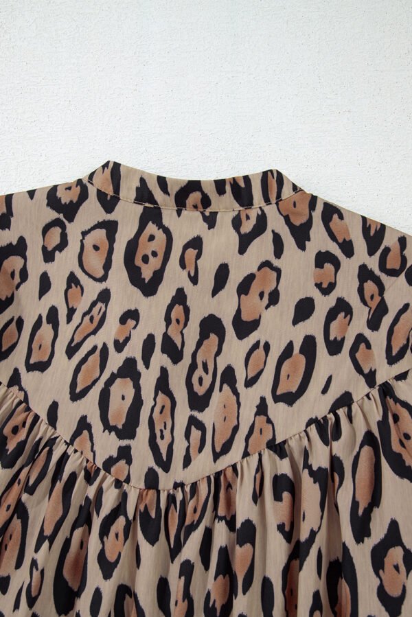 Light French Beige Oversized Leopard Print Balloon Sleeve Casual Shirt