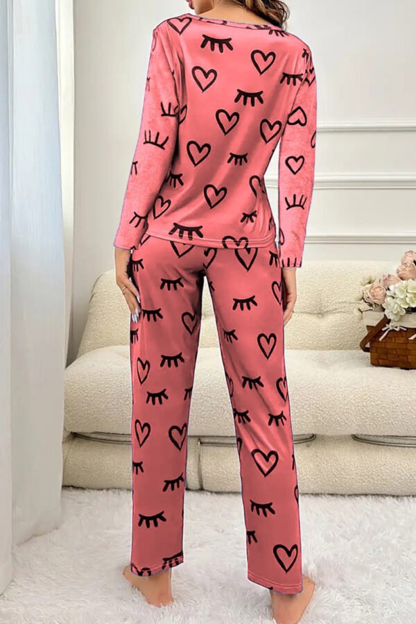 Mineral Red Valentines Heart Printed Long 2pcs Lounge Set