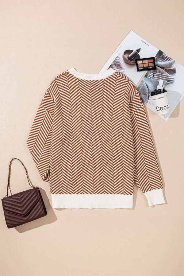 Coffee Contrast Edge Crew Neck Drop Shoulder Sweater