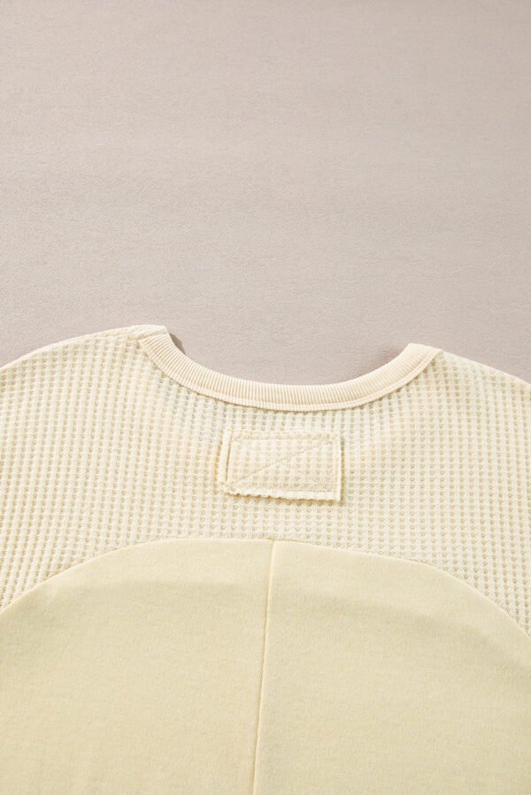 Beige Thermal Knit Patchwork Exposed Seam Long Sleeve Top