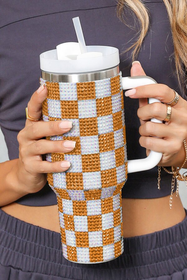 Ginger Full Rhinestone Checkerboard Handled Tumbler 40oz