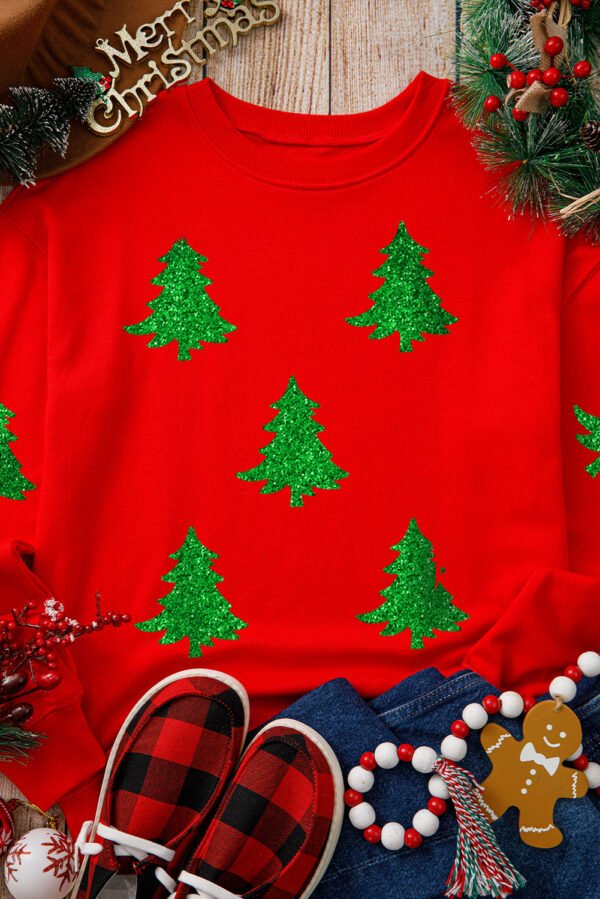 Red Christmas Tree Printed Holiday Fashion Sweatshirt