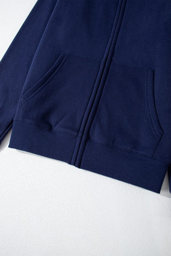 Navy Blue Solid Color Fleece Lined Zip up Hoodie