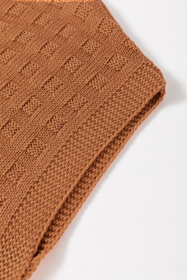 Camel Round Neck Textured Knit Sweater Vest