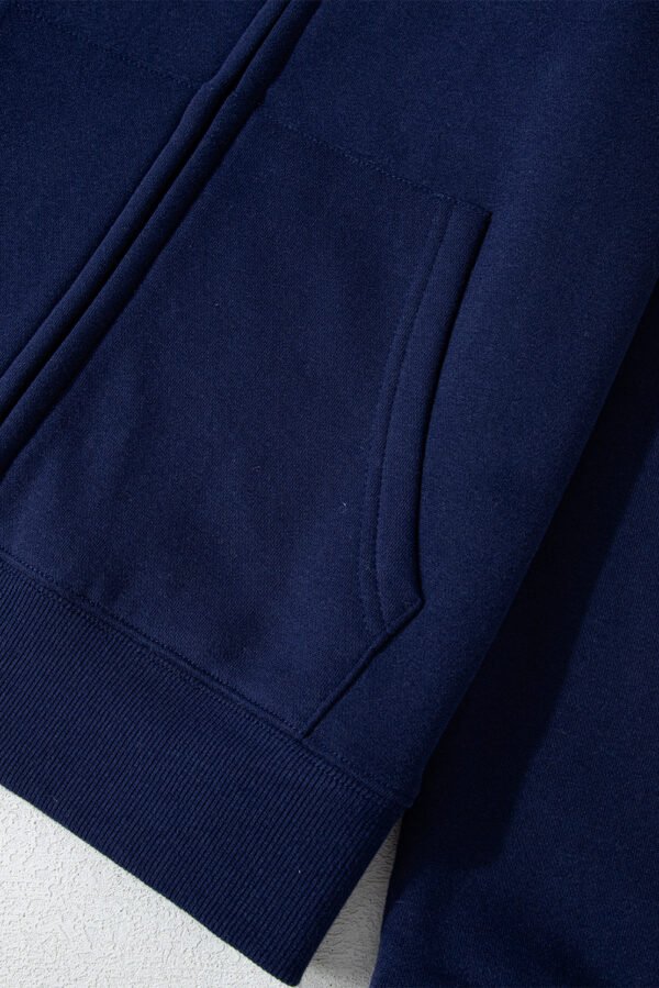 Navy Blue Solid Color Fleece Lined Zip up Hoodie