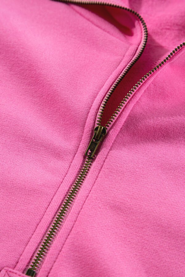 Bonbon Fleece Lined Half Zipper Kangaroo Pockets Loose Hoodie