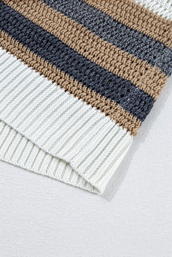 Pink Stripe Color Block Eyelet Knit Short Sleeve Sweater Tee