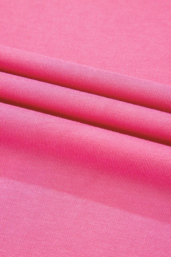 Pink Colorblock Exposed Seam Crewneck Casual Sweatshirt