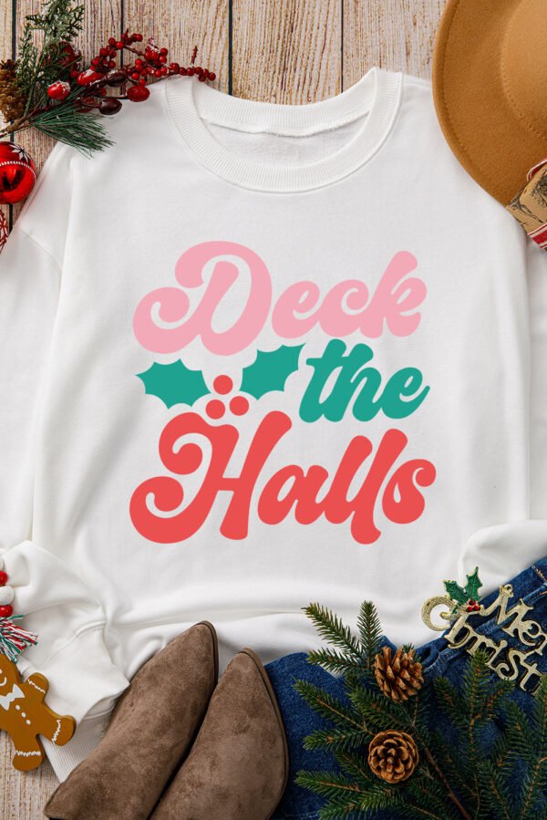 Beige Deek the Halls Graphic Round Neck Sweatshirt