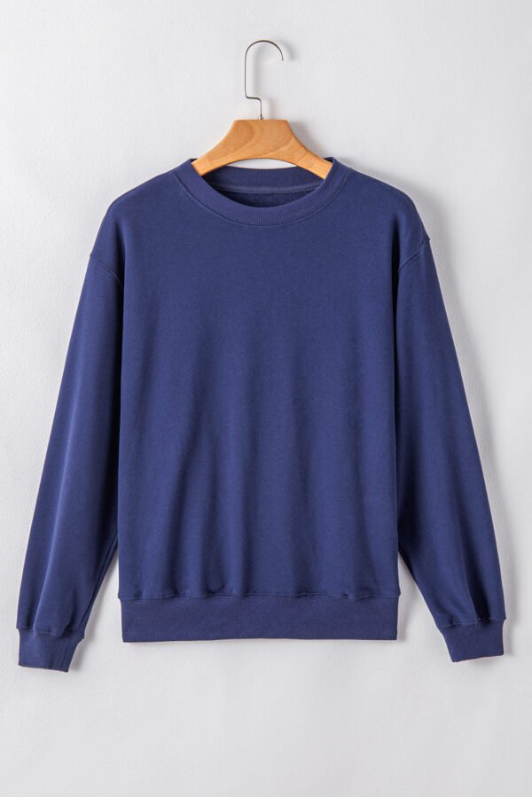 Navy Blue Plain Drop Shoulder Crewneck Pullover Sweatshirt