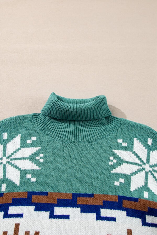 Canton Christmas Reindeer Snowflake Colorblock Turtleneck Sweater