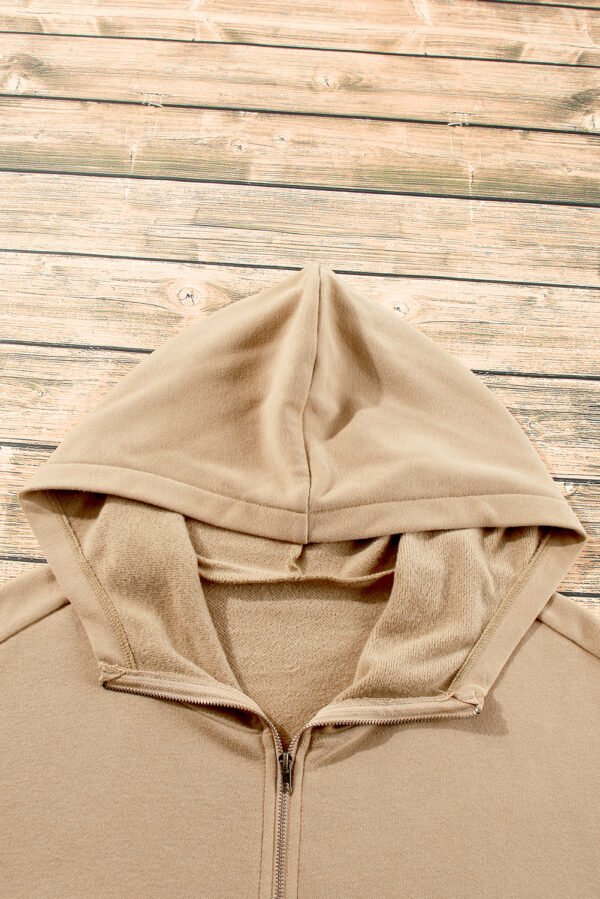 Parchment Fleece Lined Half Zipper Kangaroo Pockets Loose Hoodie