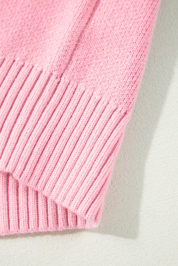 Pink Plaid Pattern Knitted Drop Shoulder Sweater