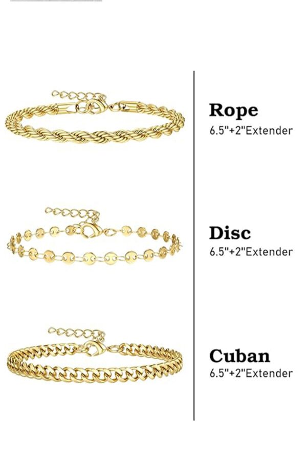 Gold 3Pcs Disc Plated Adjustable Chain Bracelet Set