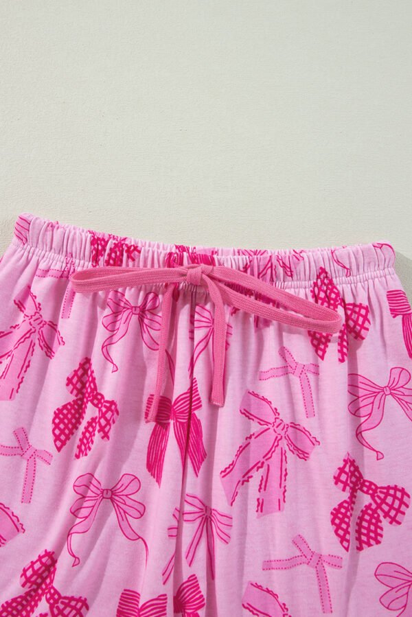 Pink Bow Print Half Sleeve Shirt and Shorts Pajamas Set