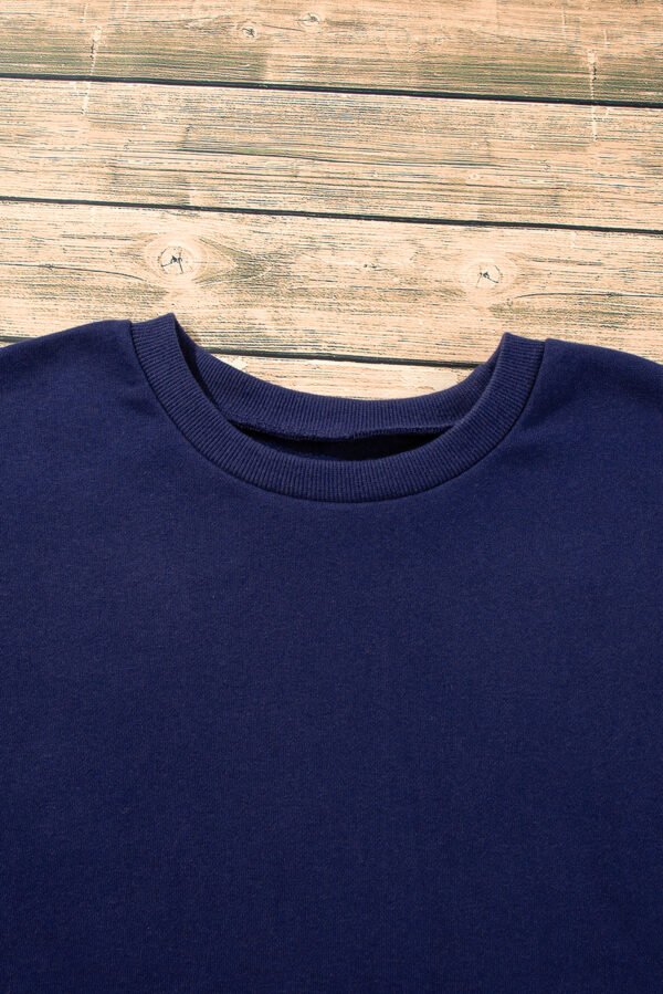 Navy Blue Solid Fleece Lined Drop Shoulder High Low Sweatshirt